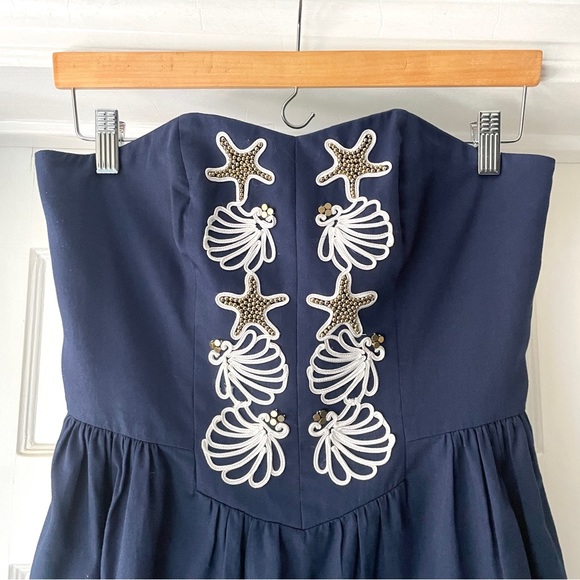 Lilly Pulitzer Mayfield Strapless Mini Dress Navy Starfish Seashell Size 4 - Picture 4 of 15